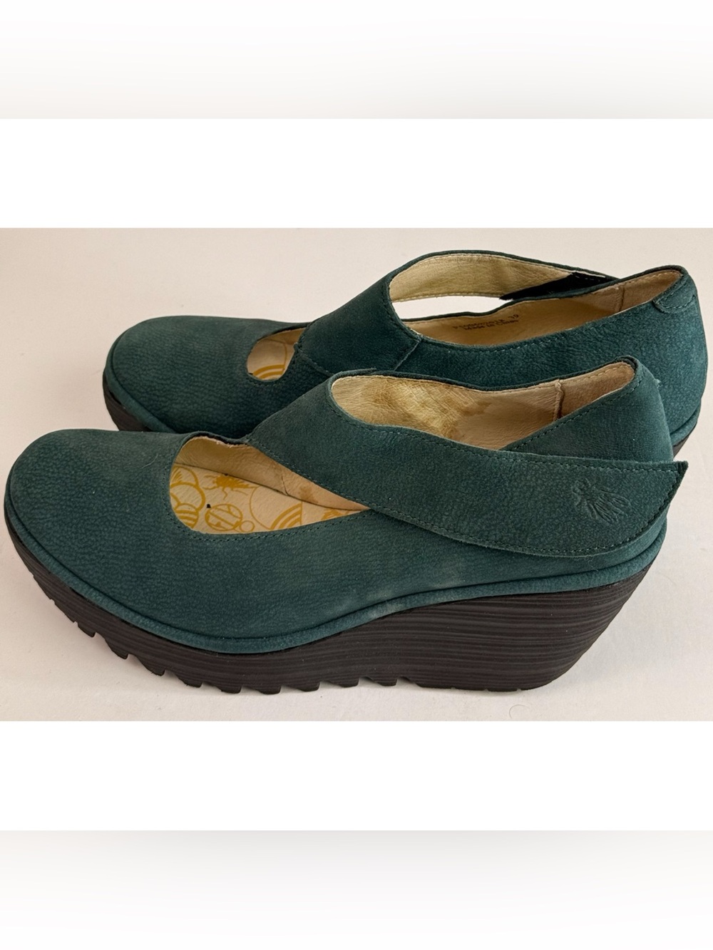 Fly London Womens Yasi Leather Mary Jane Closed Toe Wedge Heel Deep Teal size 39 - Picture 4 of 12